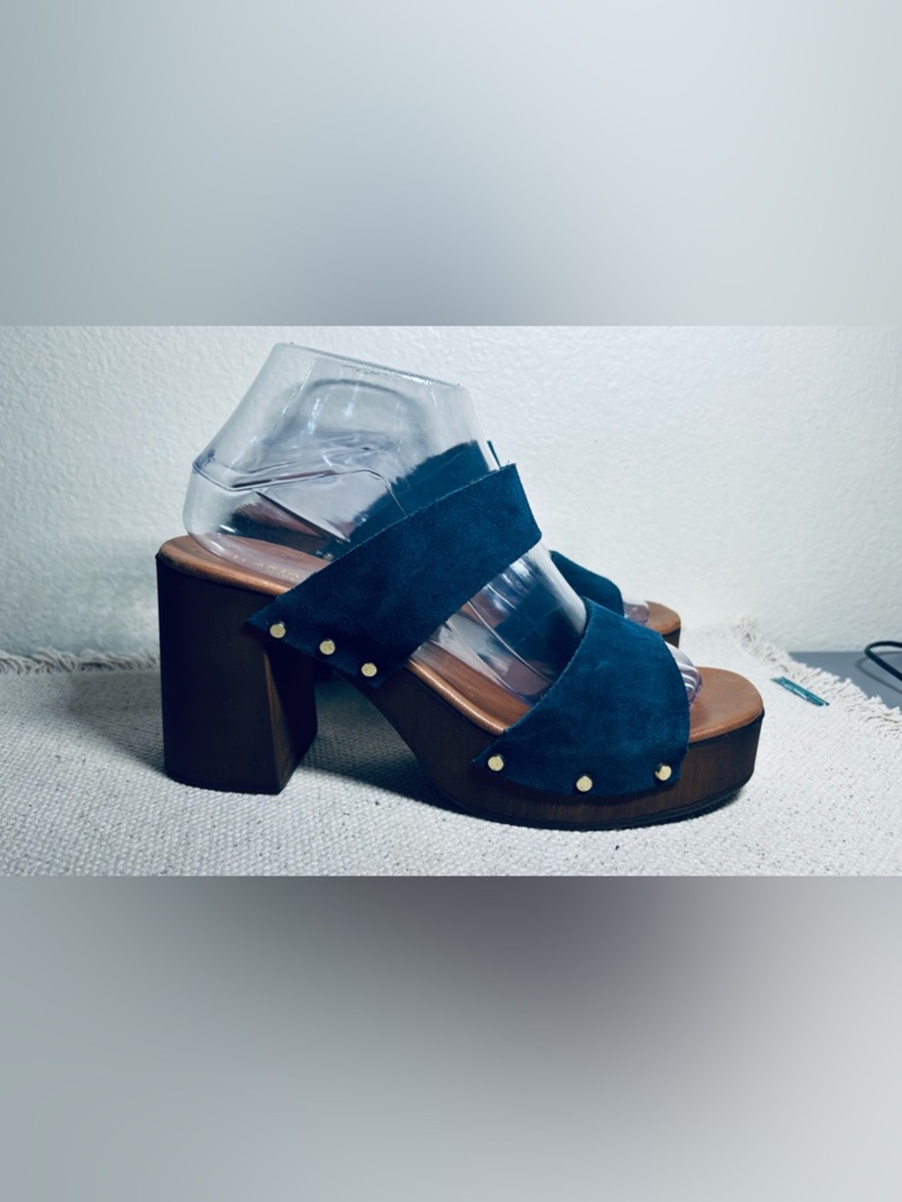 Navy Double-Strap Platform Mule Clogs - Picture 3 of 12